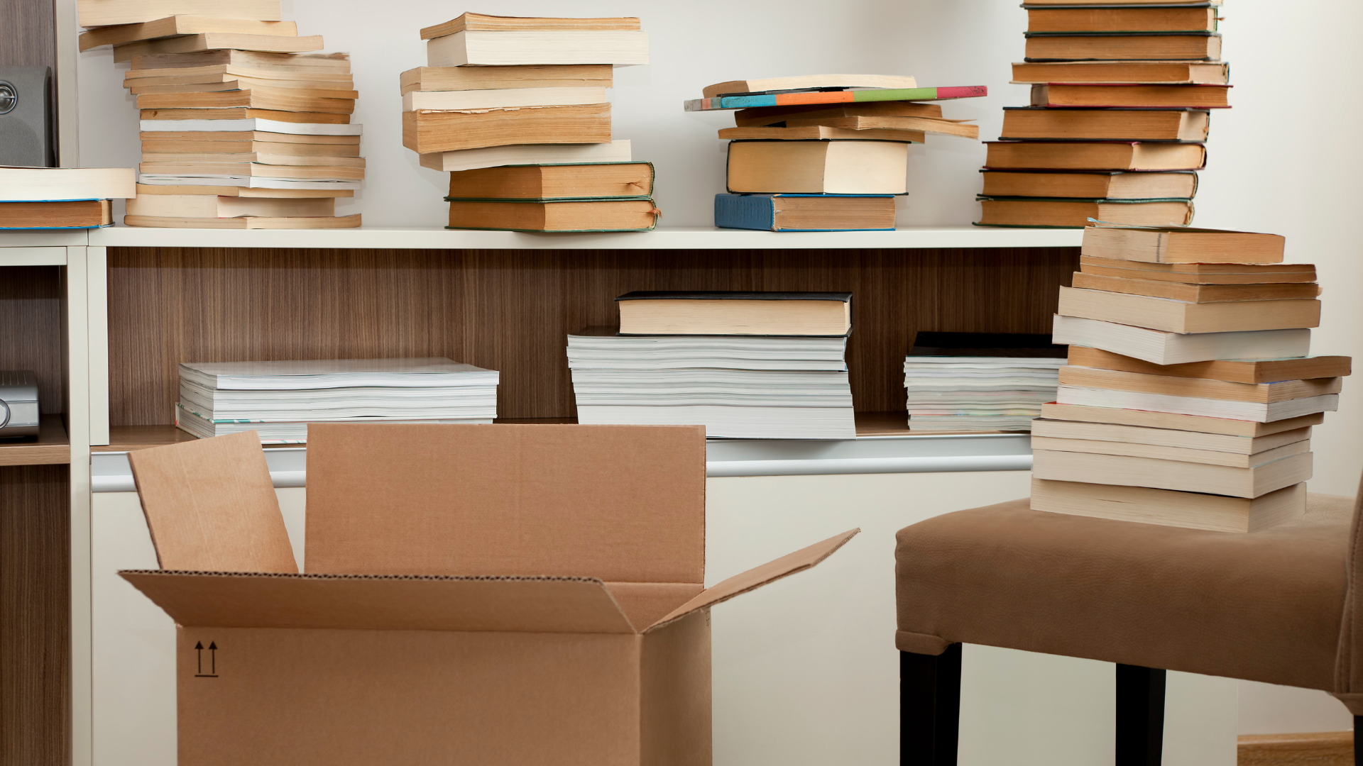 Lots of books ready for the packing and moving to new home