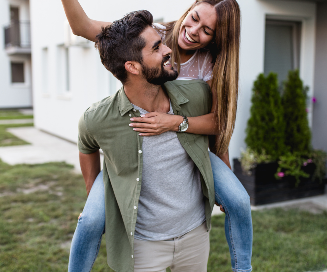 <img src=“man and woman happy.png” alt=“man and woman outside house happy and celebrating together”>