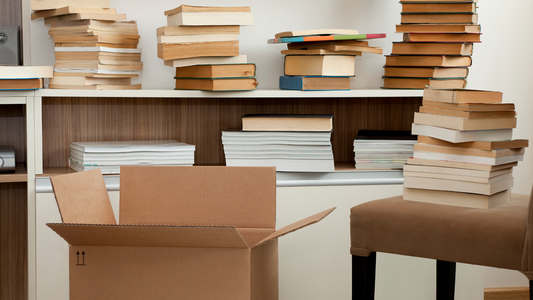 Lots of books ready for the packing and moving to new home